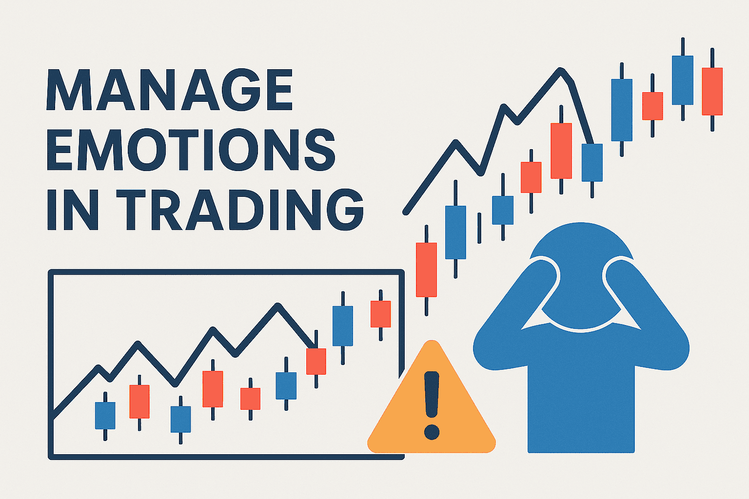 Emotional stress symbol and forex candlestick chart showing volatile movement